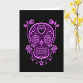 紫色の砂糖スカルとバラオンブラック カード (黄色い花)