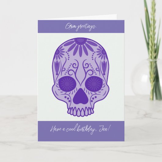 紫色の砂糖スカル誕生日カード カード (正面)