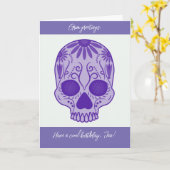 紫色の砂糖スカル誕生日カード カード (黄色い花)