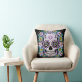 紫色の砂糖スカル(花あり) クッション (椅子)