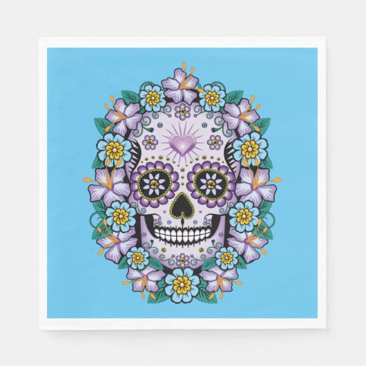 紫色の砂糖スカル（花あり） スタンダードランチョンナプキン (正面)
