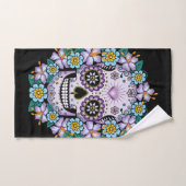 紫色の砂糖スカル(花あり) バスタオルセット (ハンドタオル)