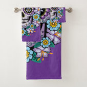 紫色の砂糖スカル(花あり) バスタオルセット (インサイチュ)
