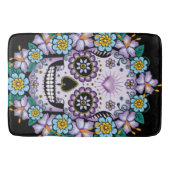 紫色の砂糖スカル（花あり） バスマット (正面)