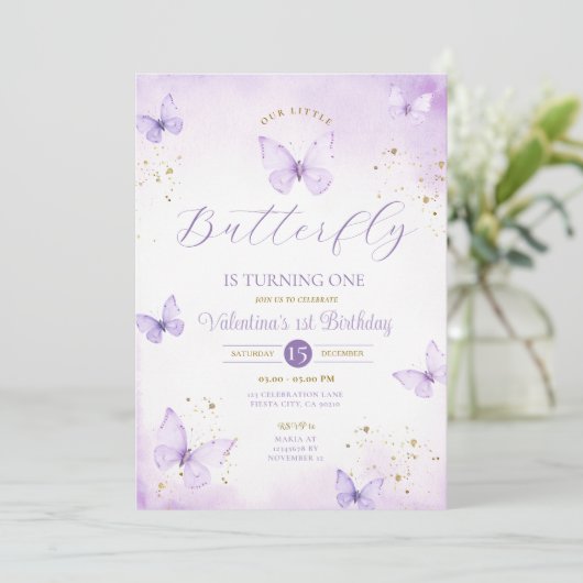 紫色の私たちの小さな蝶は1つの金ゴールドを回している 招待状 (スタンド正面)