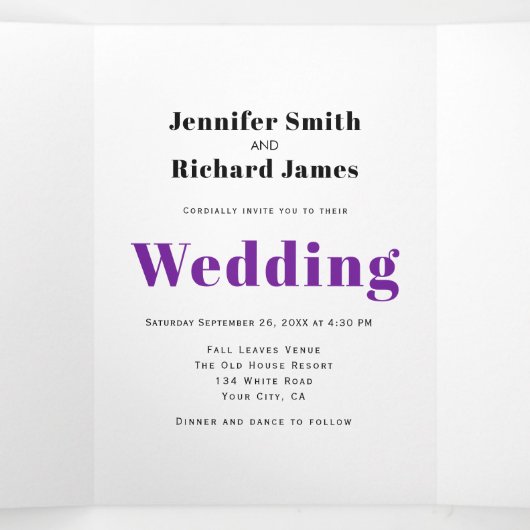 紫色の秋のユーカリの結婚枝 三つ折り招待状 (内部中)