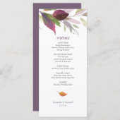 紫色の秋の結婚式メ離れニュー・カード付き メニュー (正面/裏面)