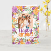 紫色の秋フローラハッピーバースデー写真 カード (黄色い花)