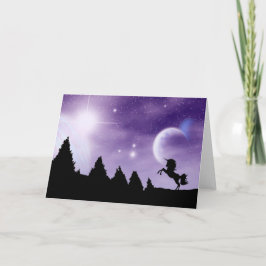 紫色の空で飼育ユニコーンシルエット カード