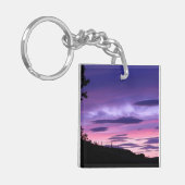 紫色の空の夕焼けドラマチックな雲の夕景 キーホルダー (正面左)