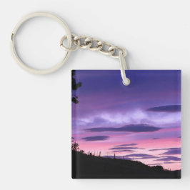 紫色の空の夕焼けドラマチックな雲の夕景 キーホルダー