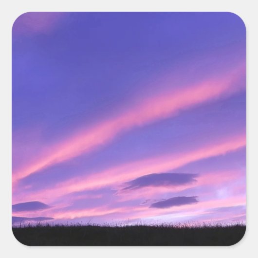紫色の空の夕焼け ビブラントな黄昏の風景アート スクエアシール (正面)