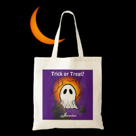 紫色の空 オレンジ色の月 幽霊の墓地 ハロウィン トートバッグ