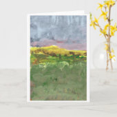 紫色の空#1のメッセージカードとの山の景色 カード (黄色い花)