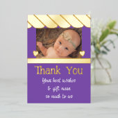 紫色の箔カードのギフト新生児をありがとう 箔招待状 (立ち正面)