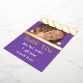 紫色の箔カードのギフト新生児をありがとう 箔招待状 (回転した状態)