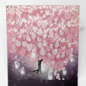 紫色の粉末ピンクと黒のハートの結婚葉 三つ折り招待状 (内部最初)