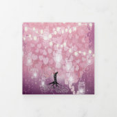 紫色の粉末ピンクと黒のハートの結婚葉 三つ折り招待状 (カバー)