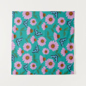 紫色の紅花と蝶のパターン タペストリー (正面(横))