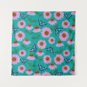 紫色の紅花と蝶のパターン タペストリー (正面)