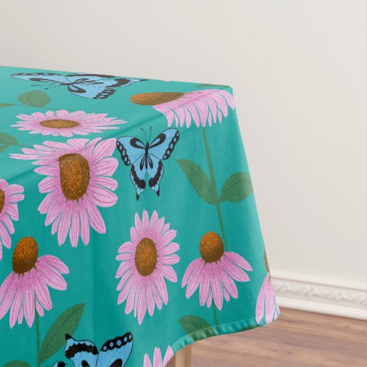 紫色の紅花と蝶のパターン テーブルクロス (インサイチュ)