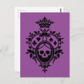 紫色の紋付きスカルとカードスーツのはがき ポストカード (正面/裏面)