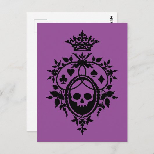 紫色の紋付きスカルとカードスーツのはがき ポストカード (正面/裏面)