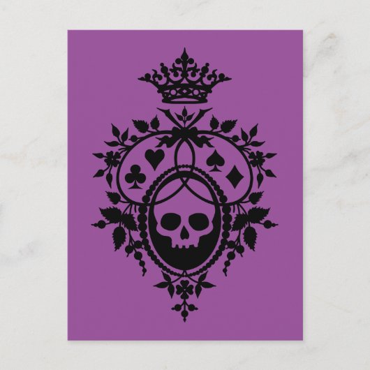紫色の紋付きスカルとカードスーツのはがき ポストカード (正面)