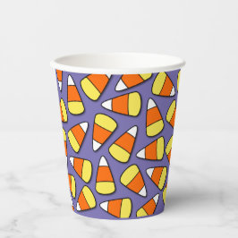 紫色の紙カップに大きなハロウィーンキャンディーコーン 紙コップ