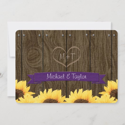 紫色の素朴なヒマワリの婚約パーティ 招待状 (裏面)