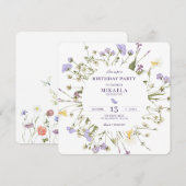 紫色の素朴なワイルドフラワーリスト 招待状 (正面/裏面)
