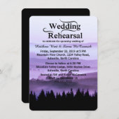 紫色の素朴な山の結婚式のリハーサルの夕食 招待状 (正面/裏面)