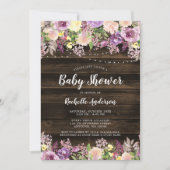 紫色の素朴フローラひもの軽い少女のベビーシャワー 招待状 (正面)