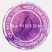 紫色の素朴水彩画 |ラウンドアドレス ラウンドシール (正面)