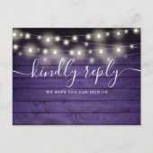 紫色の素朴String Lights曲要求RSVP インビテーションポストカード (正面)