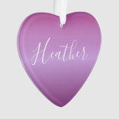 紫色の紫と白カスタムのスクリプト オーナメント (正面)