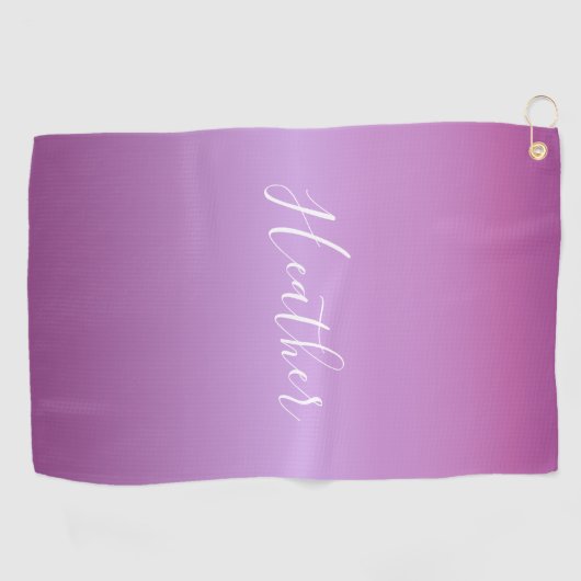 紫色の紫と白カスタムのスクリプト ゴルフタオル (横)