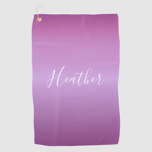 紫色の紫と白カスタムのスクリプト ゴルフタオル (正面)