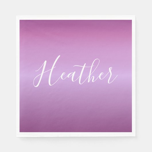 紫色の紫と白カスタムのスクリプト スタンダードランチョンナプキン (正面)