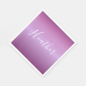 紫色の紫と白カスタムのスクリプト スタンダードランチョンナプキン (角)