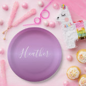 紫色の紫と白カスタムのスクリプト ペーパープレート (パーティー)
