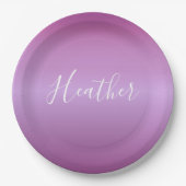 紫色の紫と白カスタムのスクリプト ペーパープレート (正面)