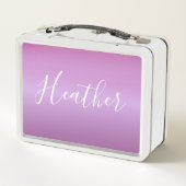 紫色の紫と白カスタムのスクリプト メタルランチボックス (裏面)