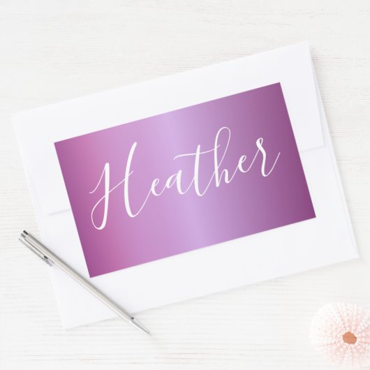 紫色の紫と白カスタムのスクリプト 長方形シール (封筒)