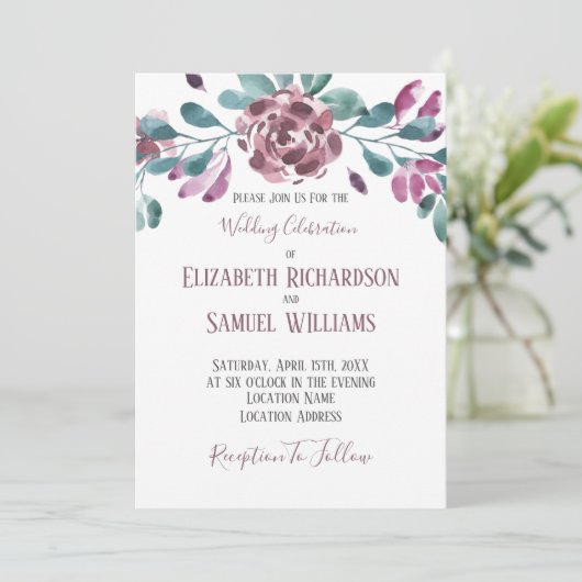 紫色の紫の牡丹の水の色の水玉模様バック 招待状 (スタンド正面)