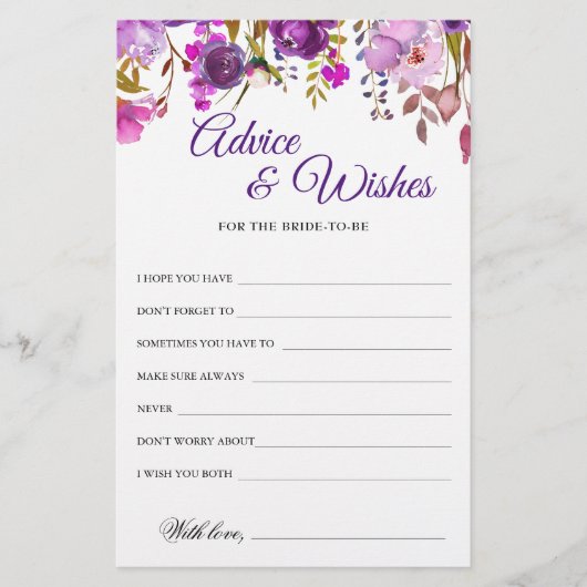 紫色の紫の牡丹フローラアドバイスとウィッシュカード (正面)