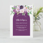 紫色の紫の花模様の豪華な誕生日 招待状 (スタンド正面)