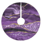 紫色の紫の金ゴールドあなたの名前クリスマスツリースカート ブラッシュドポリエステルツリースカート (正面)