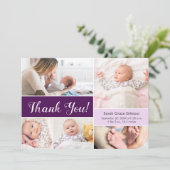 紫色の紫カスタム色の赤ちゃん女の子の写真コラージュ サンキューカード (スタンド正面)