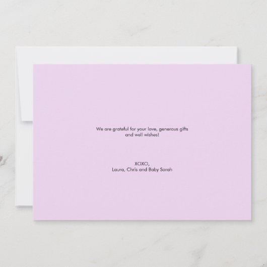 紫色の紫カスタム色の赤ちゃん女の子の写真コラージュ サンキューカード (裏面)